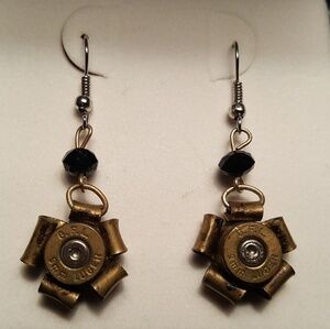 Unique Bullet Casing Earrings with Black Beads
